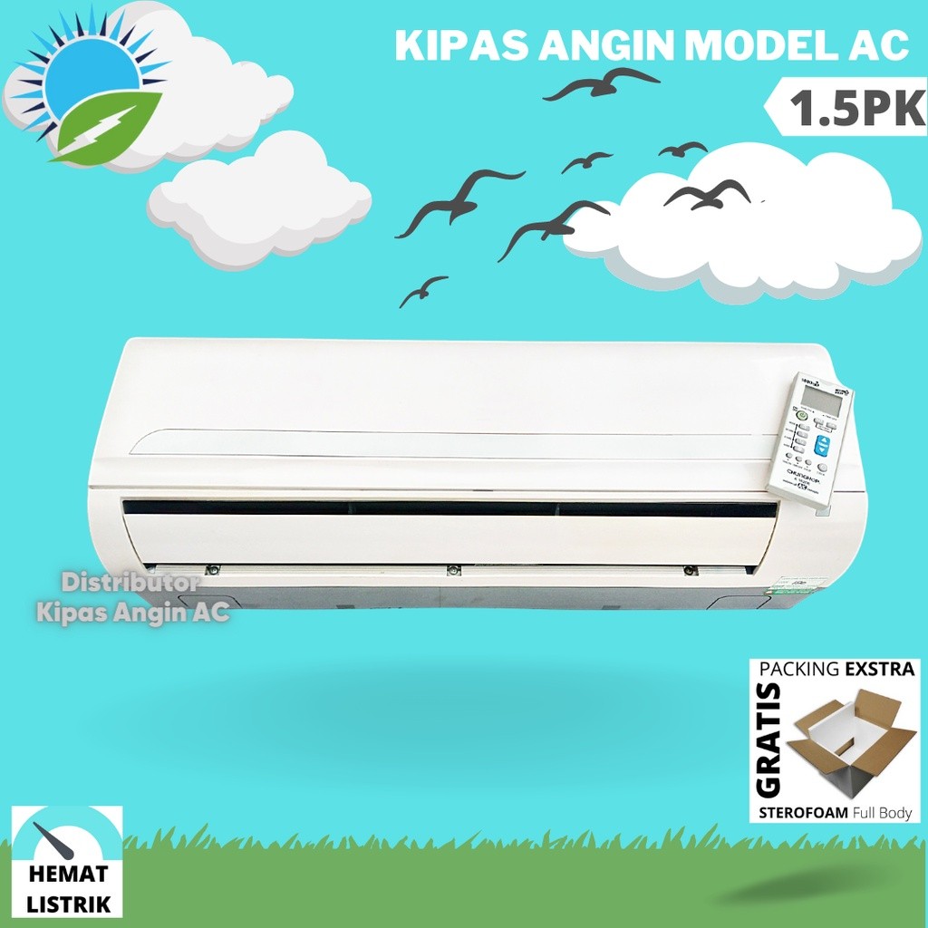 Kipas Angin AC Remote 1.5PK + LED | Kipas Dinding Remot Model AC Ideal Ruangan 2m x 3m