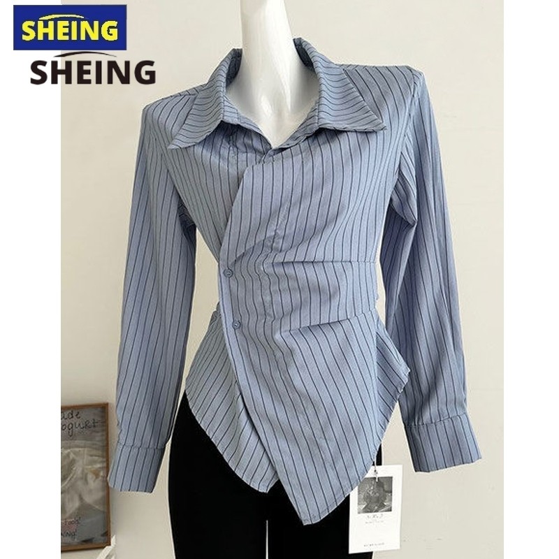 SHEING Kemeja polo lengan panjang Atasan Pendek top