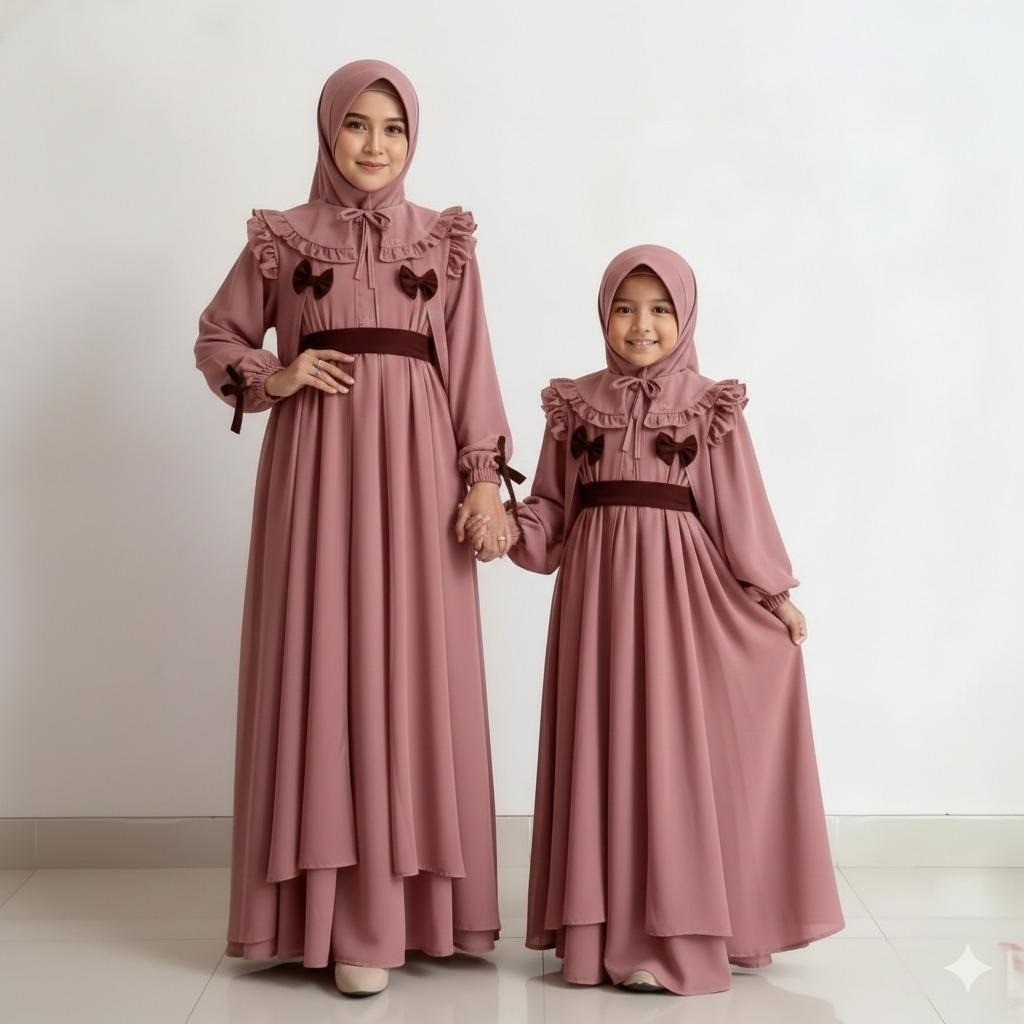 Gamis Givana Couple Ibu dan Anak - Gamis Couple Moms & Kids Matt Ceruty babydoll Premium / Fashion M