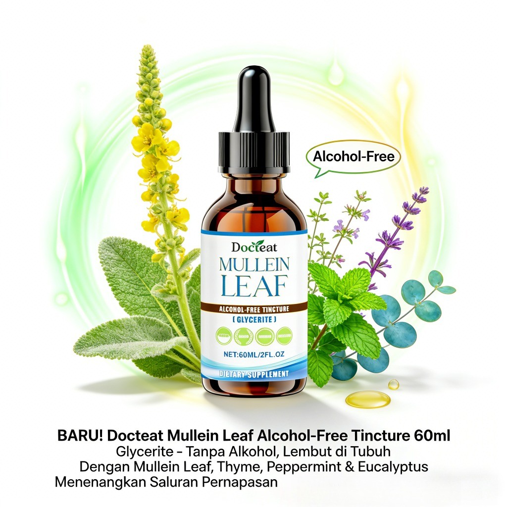 Mullein Leaf Alcohol-Free Tincture Glycerite Ekstrak Daun Mullein Thyme Peppermint 60ml LY31920