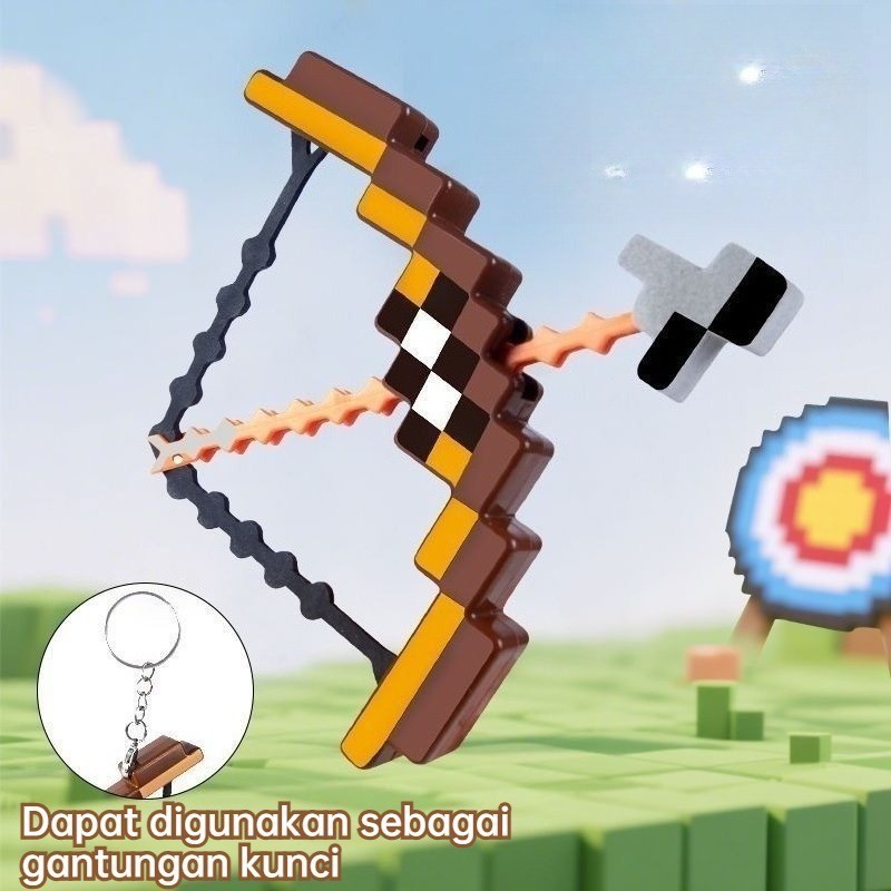 Mainan Busur Panah Minecraft Bisa Ditembak, Gantungan Kunci, Gantungan Tas Mainan Anak