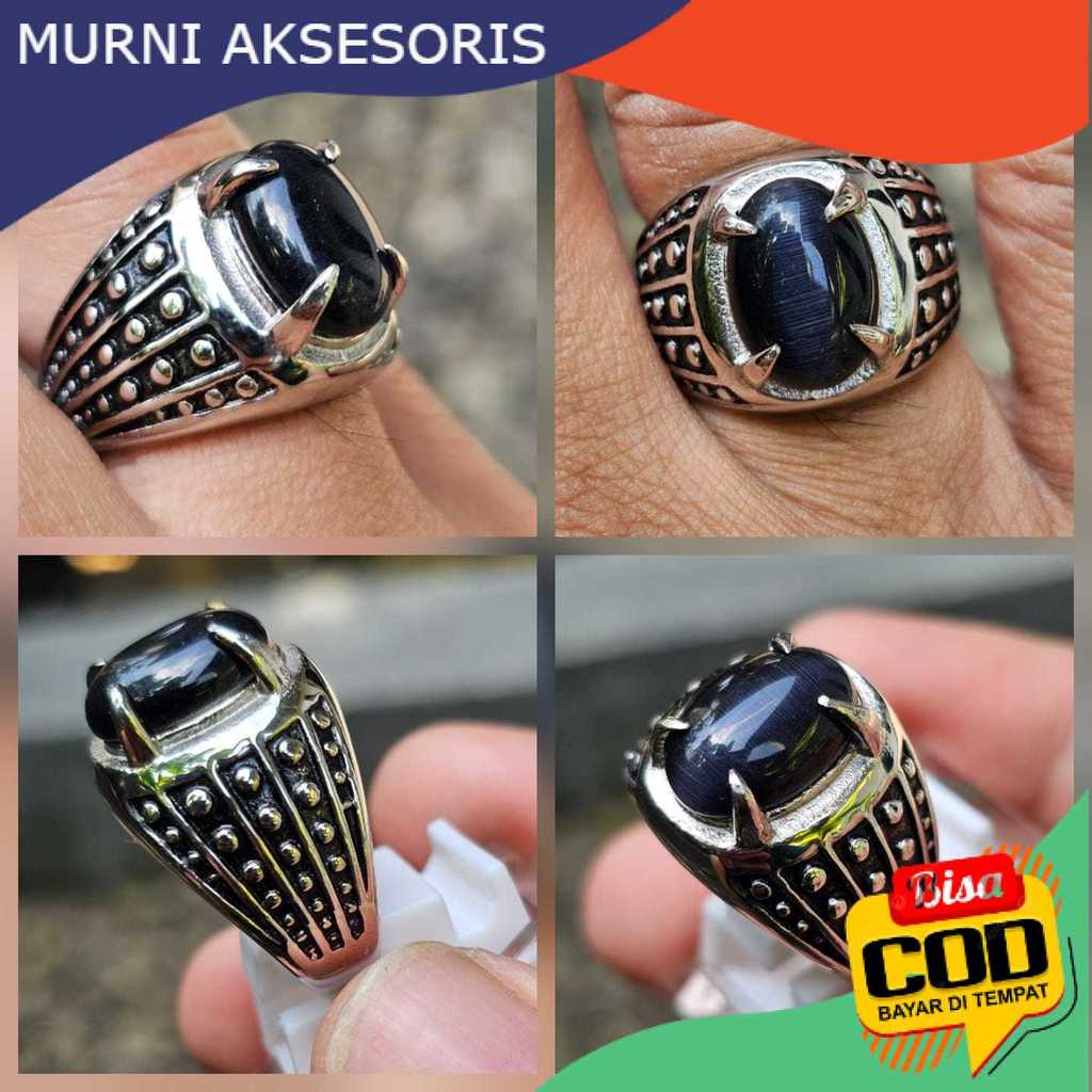 Murni Aksesoris. Cincin Batu Akik Cat Eye Hitam ukuran Kecil Mini Simpel Size Minimalis, Special Rin