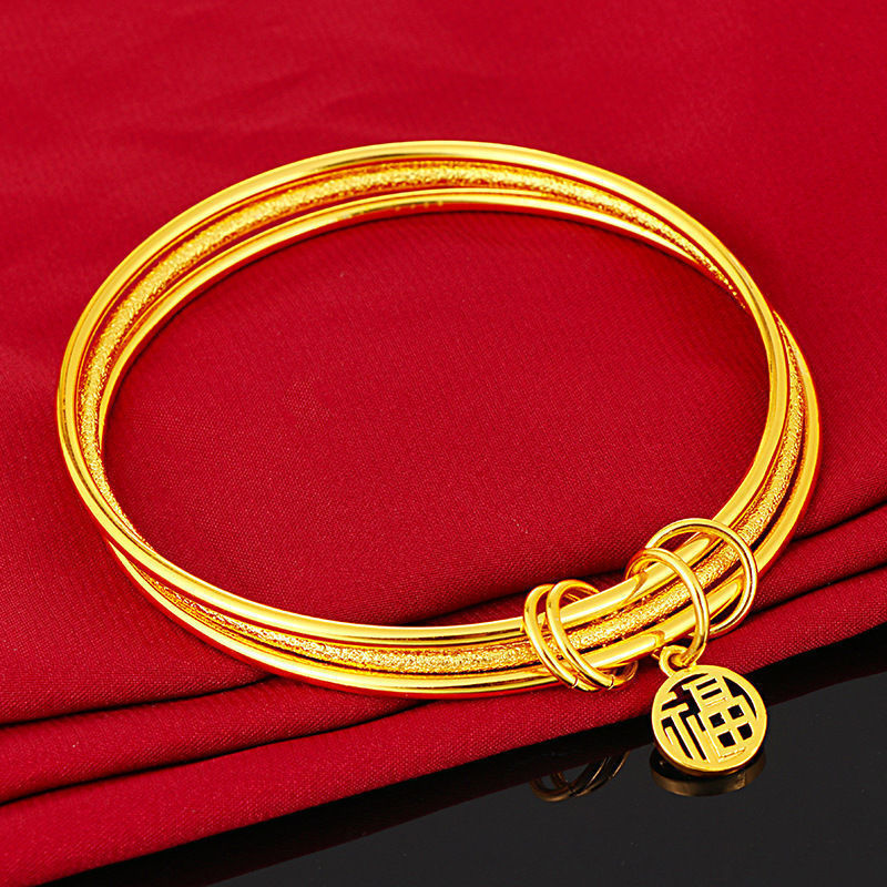 Gelang Vietnam pasir emas Sansheng III merek gelang kuningan berlapis emas sederhana cincin tiga lap