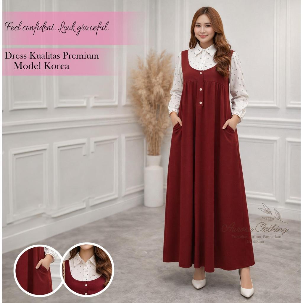 Ilook | [Pre-Order] Gamis Moda Bahan Knit Gamis Wanita Lengan Panjang Motif Casual Elegant Simple