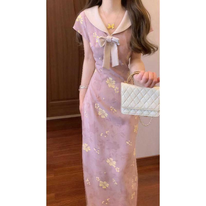 [COD]gaun lengan pendek merah muda Cina baru. gaun lengan pendek Cina baru.