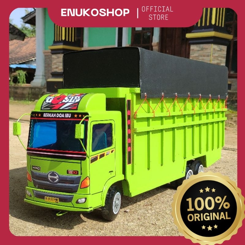 miniatur mobilan truk hino tronton  oleng kayu besar jumbo P70cm plus terpal /SA