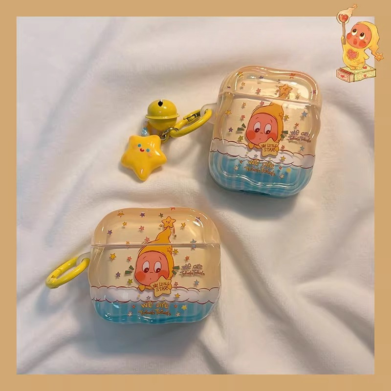 Casing pelindung AirPods4 kartun bintang kecil layar penuh yang lucu, casing earphone AirPods pro3 2