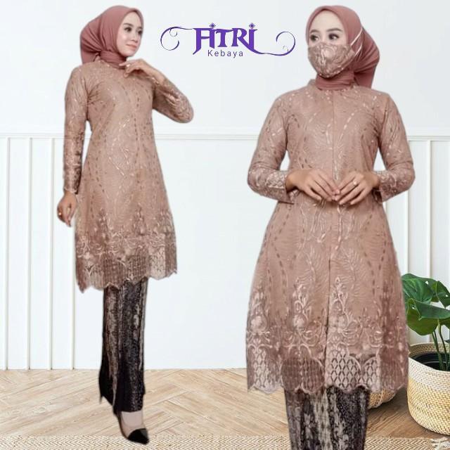 Setelan Kebaya Tunik Busui Brokat Tile Modern Elegan Panjang Atasan Baju kurung melayu 2025 Dress Wa