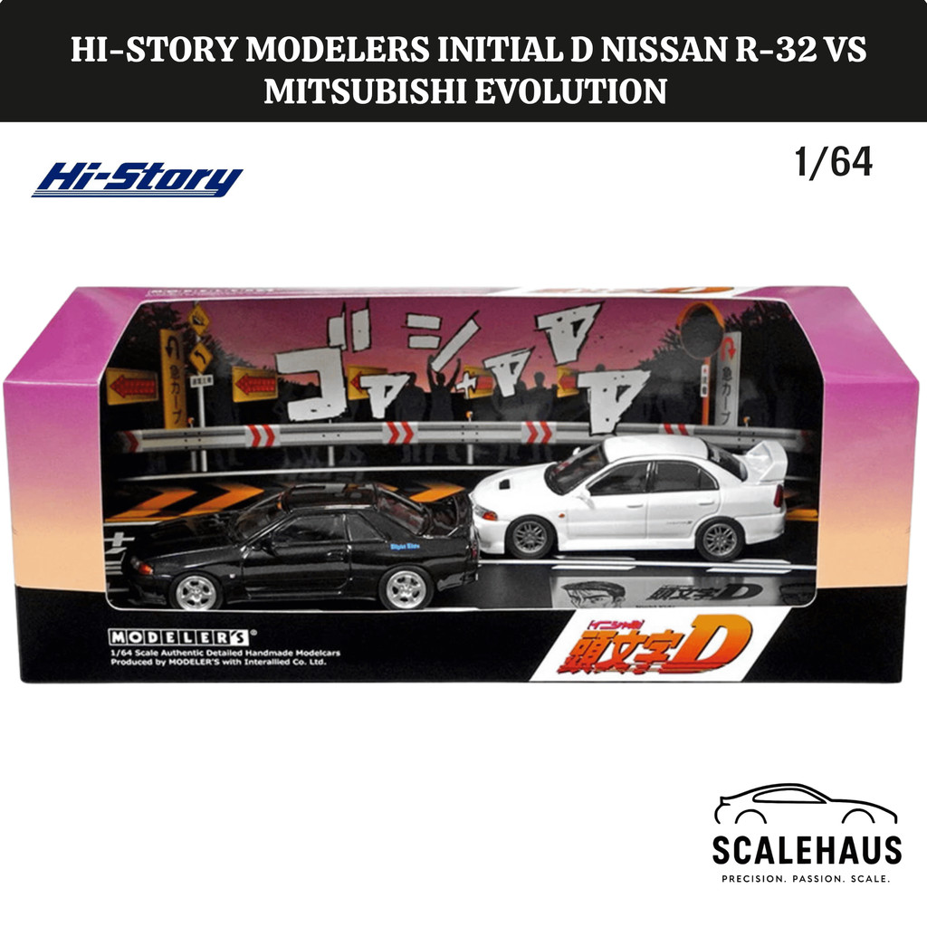Hi-Story Modelers Initial D 1/64 Nissan R32 VS Mitsubishi Evo