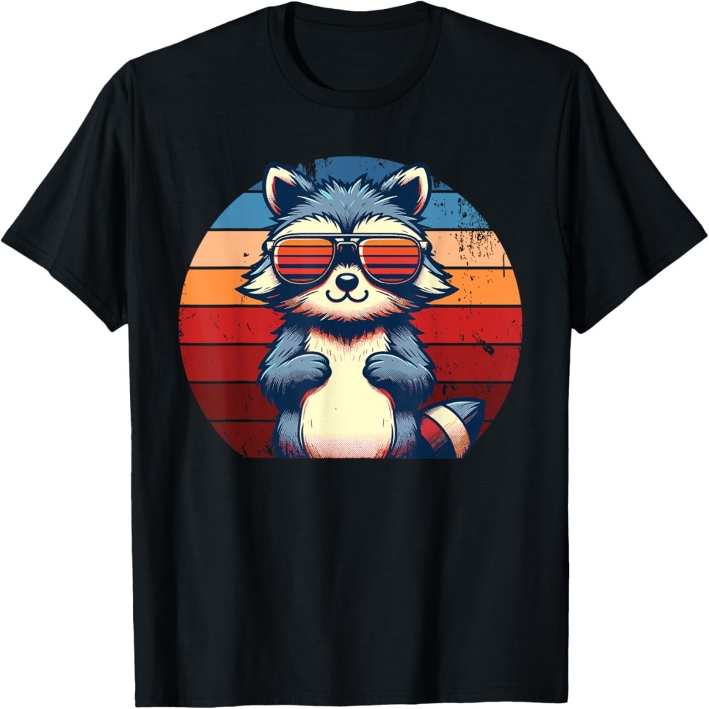 Kaos Keren Retro Raccoon in Sunglasses 70s 80s 90s Funny Raccoon Kaos