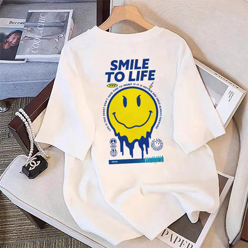 YSMYID - Smile To LIFE Kaos Pria Wanita Baju T shirt Oversized Lengan Pendek Cotton 24s Premium