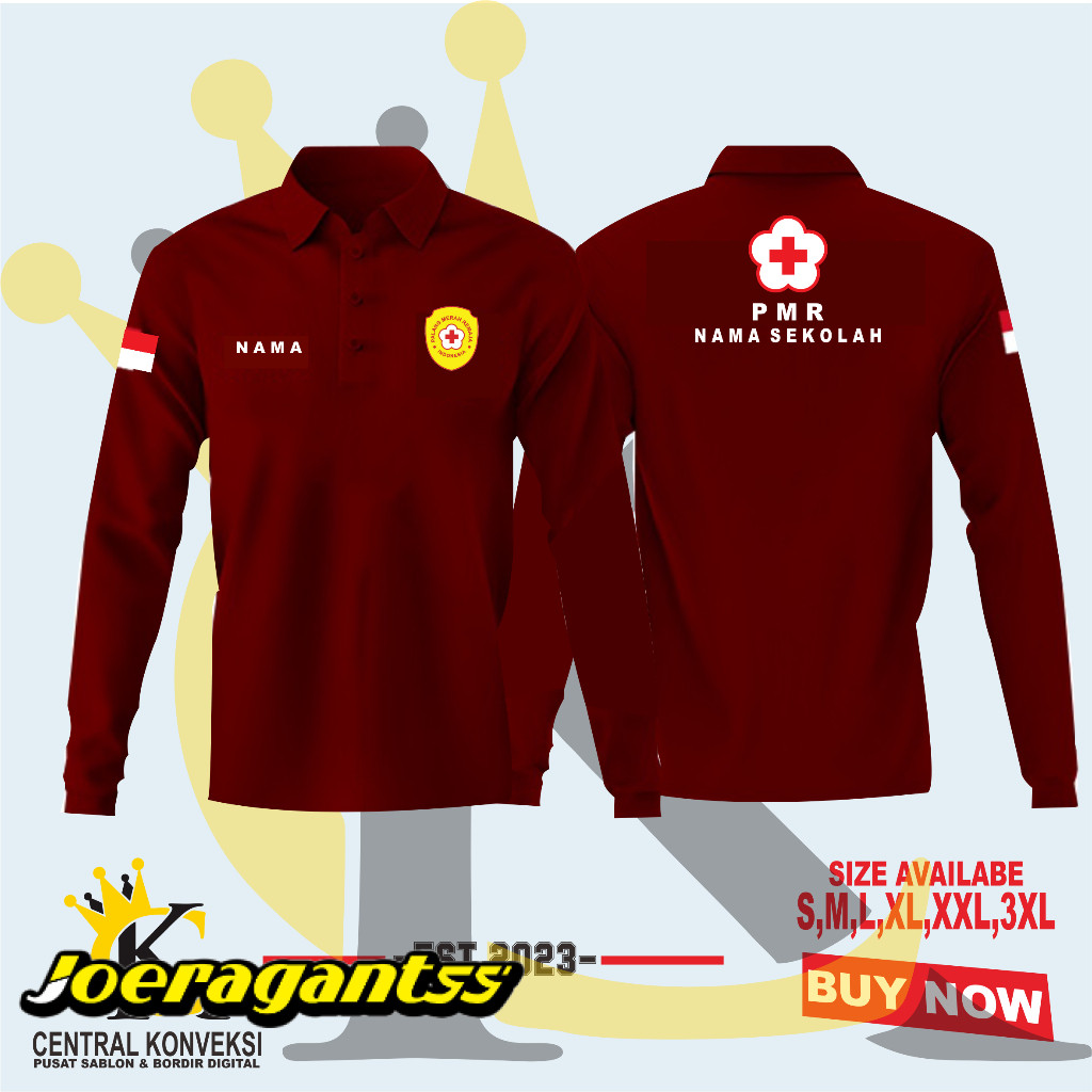 Kaos Kerah PMR Palang Merah Remaja / Polo Shirt PMR Free Nama Sekolah Lengan Panjang