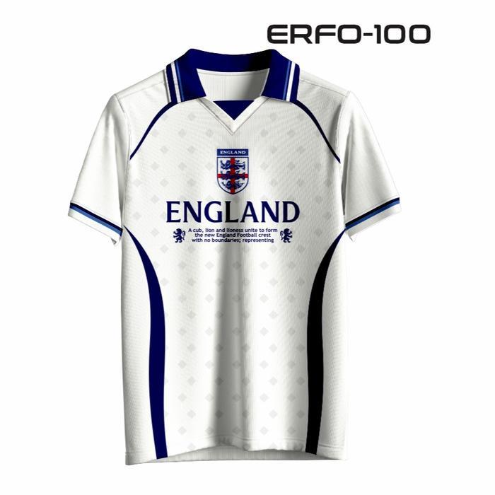 ERFO Jersey Inggris Retro Euro 96 Kaos Bola Vintage Klasik Pria ERFO-100 Bahan Dryfit Milano Premium