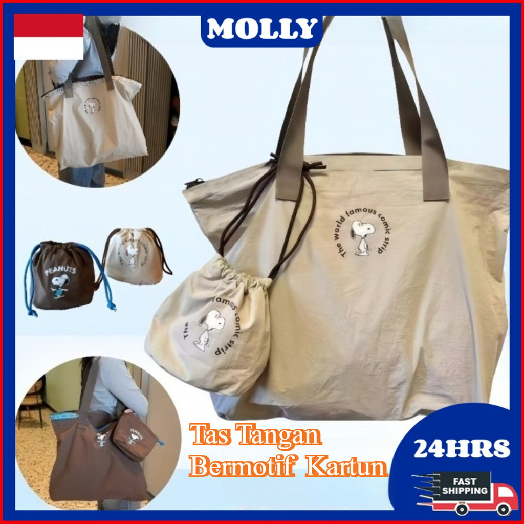 Ready New Jepang Cute Snoopy Kapasitas Besar Kantor Tas Bagasi Tas Trolley Kasing Kantong Kanvas Lip