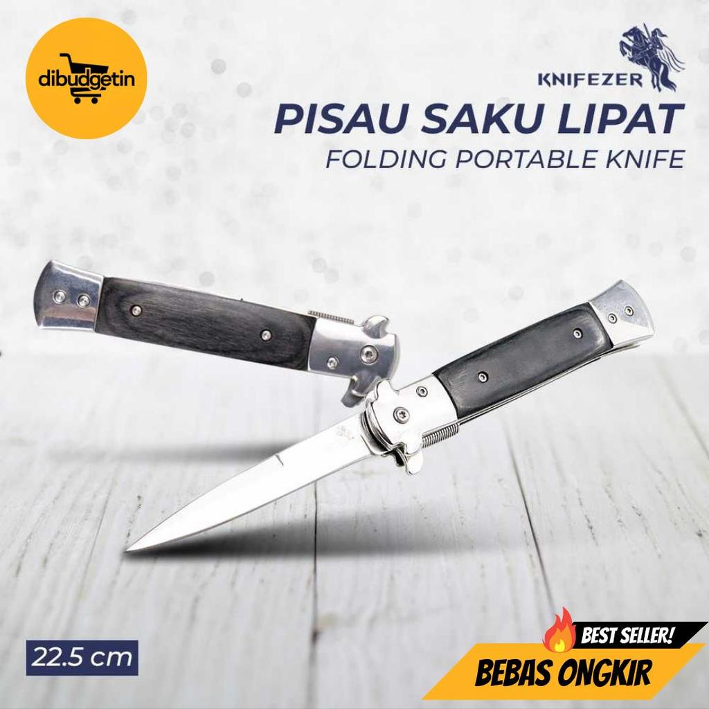 KNIFEZER Pisau Saku Lipat Folding Portable Knife Tool Wood Grip - S12