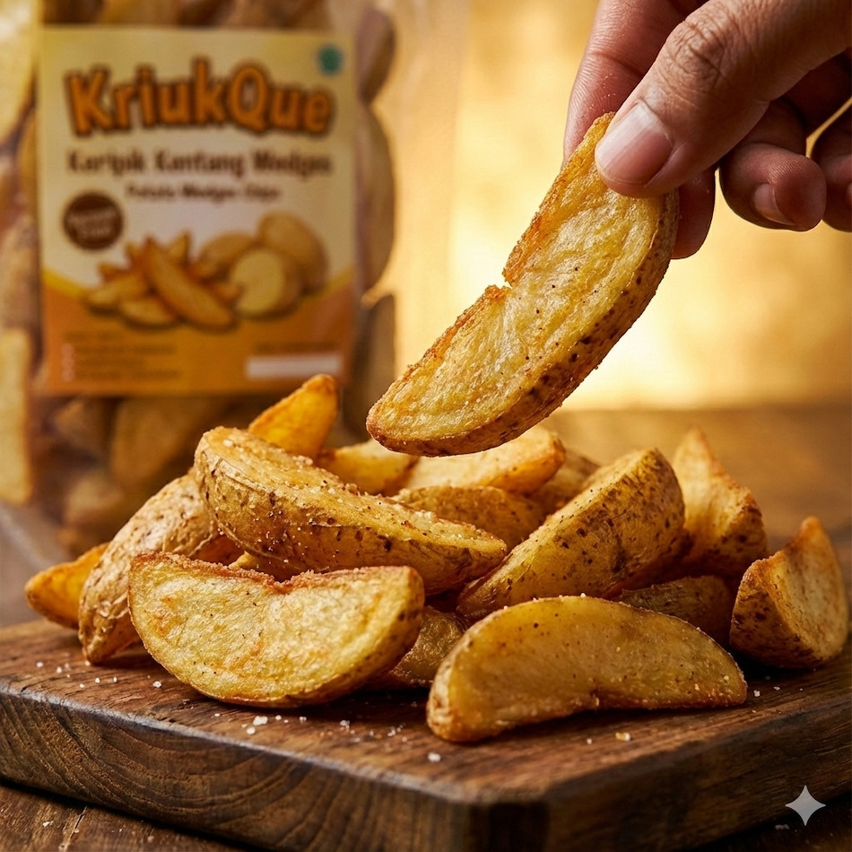 Premium Crispy Potato Wedges 100gr - Snack Kafe Sehat Kentang Sayur Vakum Rendah Minyak