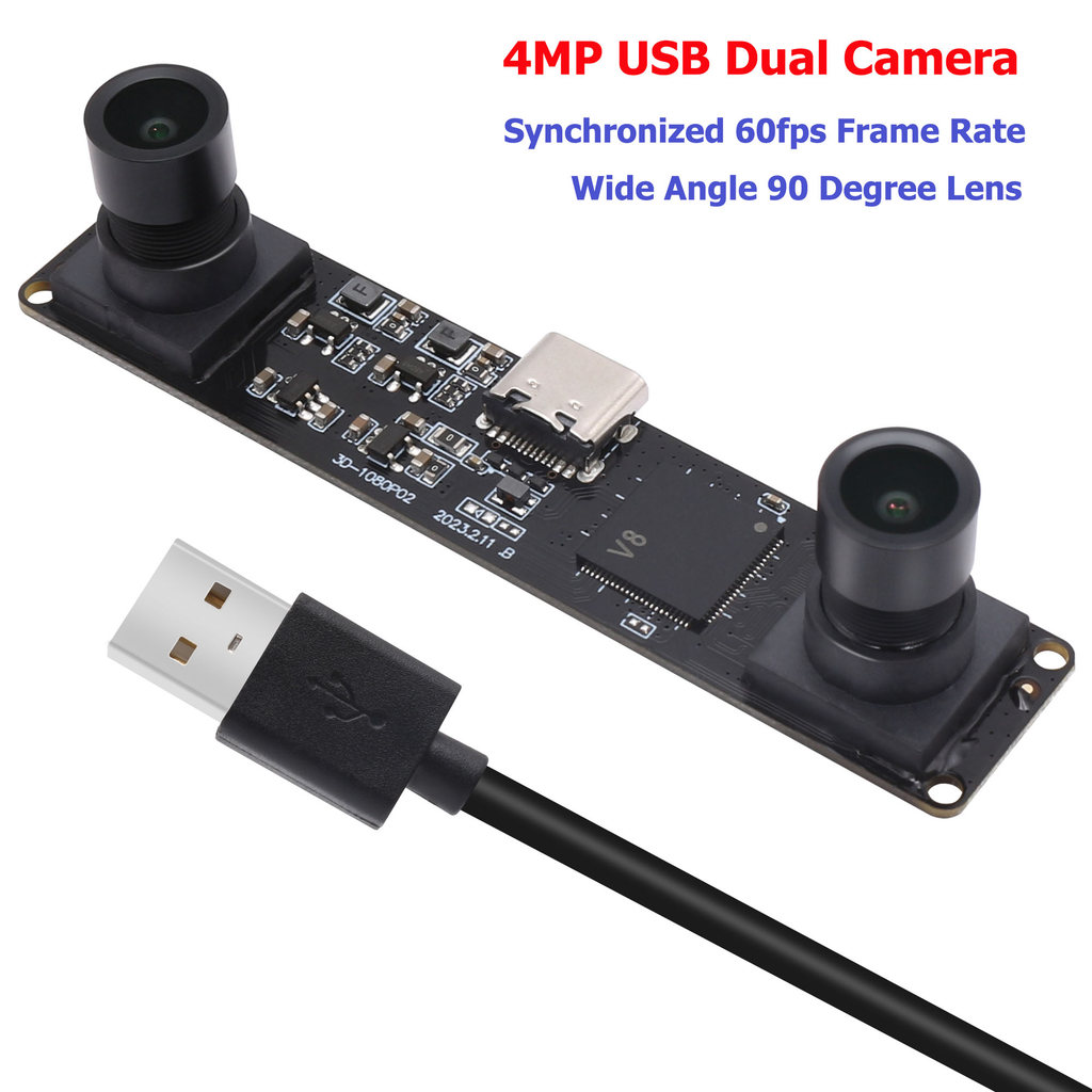 ELP 4MP Synchronous 3D Stereo VR USB Camera Mini Wide Angle 90 Degree M10 Lens 3840*1080P 60fps UVC 