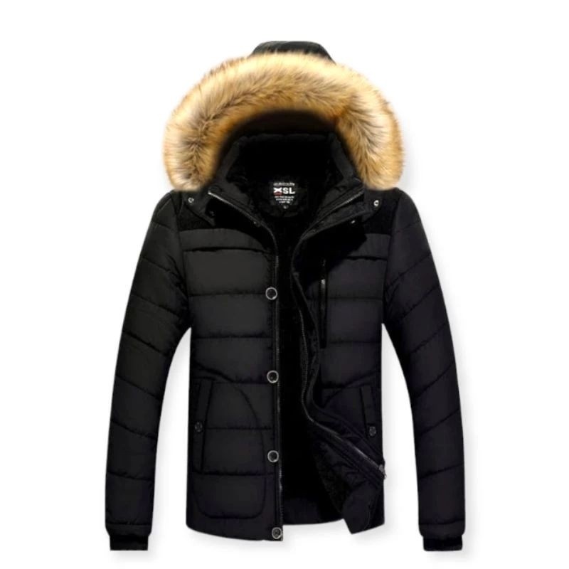 jaket winter pria tebal musim dingin kerah bulu korean style