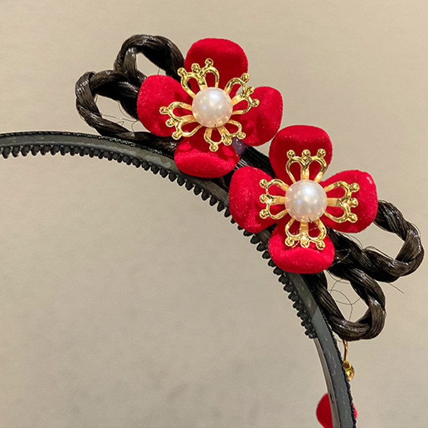Bando Imlek Anak Perempuan Cepol Dua / Headband Sanggul Cina Merah Cheongsam / Aksesoris Rambut
