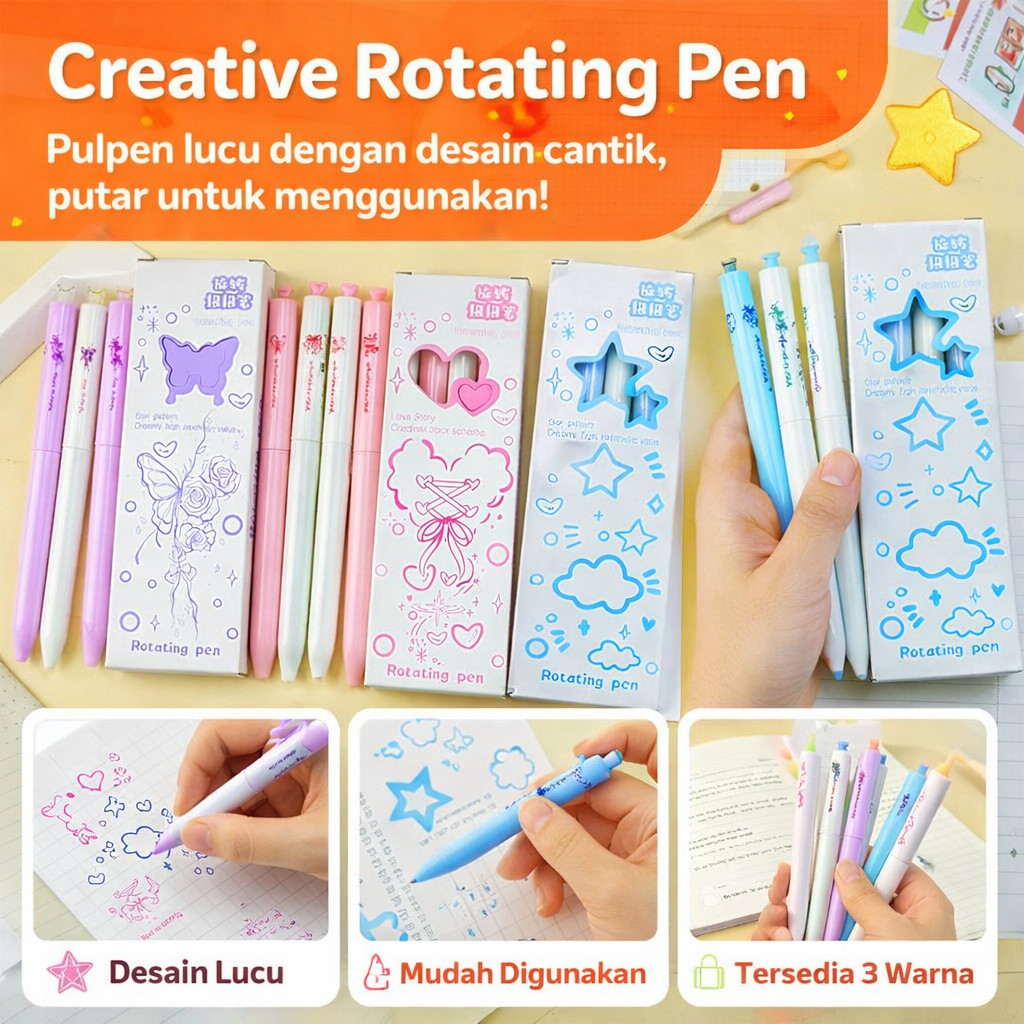 Pulpen Gel Tinta Hitam 0.5mm Isi 4 PCS/Set Pulpen Gel Charm Aesthetic Pulpen Gel untuk Sekolah dan K