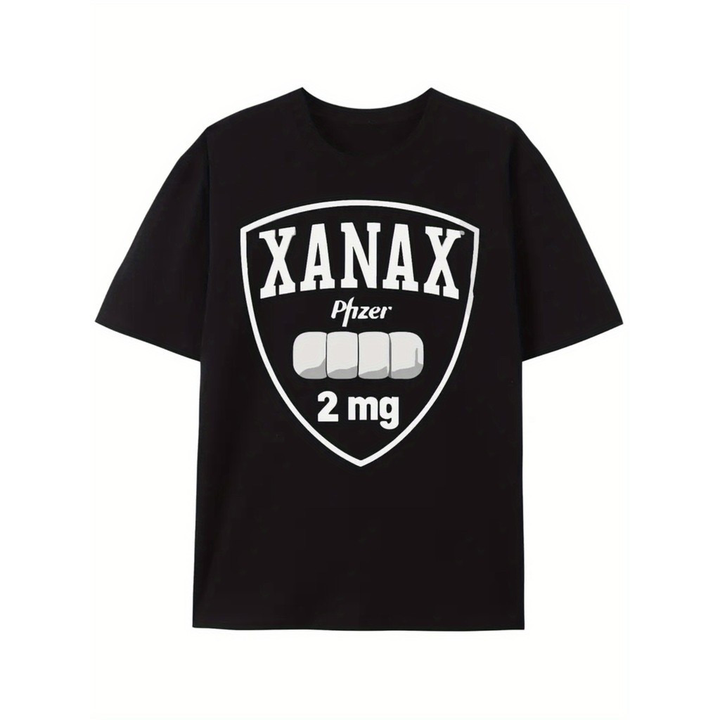 Kaos Fashion Berkualitas Tinggi Dengan Desain Kreatif, Santai, dan Sporty.s Tersedia.Xanax Hitam Leh