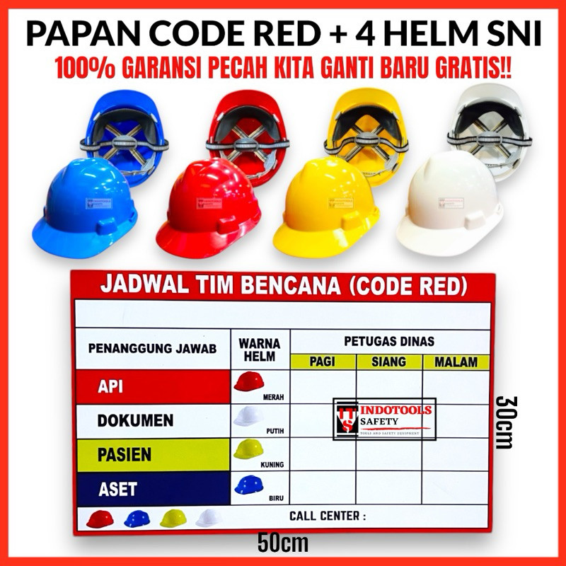 1 SET PAPAN RED CODE / PAPAN PIKET / PAPAN BENCANA / PAPAN CODE RED + BESERTA 4 BUAH HELM PROYEK STA