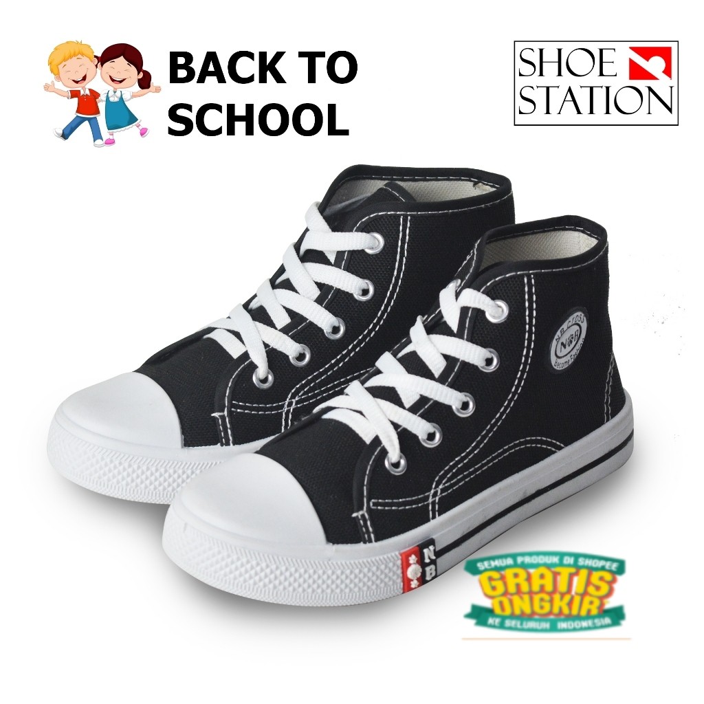 Sepatu Sekolah Anak NB Tali SD SMP SMA Sol Anti Sliip size 29-43 Bot dan Pendek/ merah kuning pink u