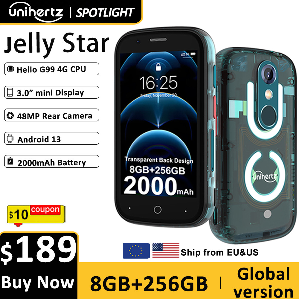 Unihertz Jelly Star Mini Smartphone Android 13 8GB 256GB Led Light Unlocked Transparent Backshell Ce