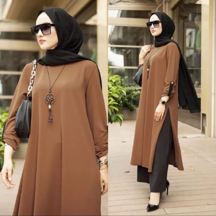 Giovanno Store Fashion Tunik Polos Muslim Inara Bahan Crinkle Airflow Terlaris Long Tunik Muslim Ina