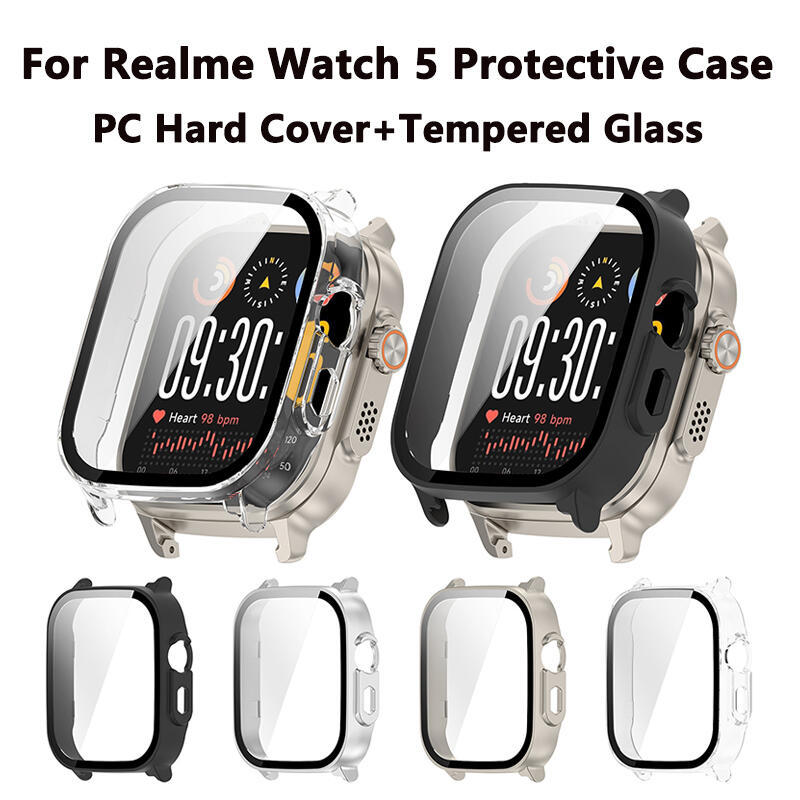 For Realme Watch 5 Protective Case PC Cover+Tempered Glass Full Coverage Shockproof Hard Bumper Real