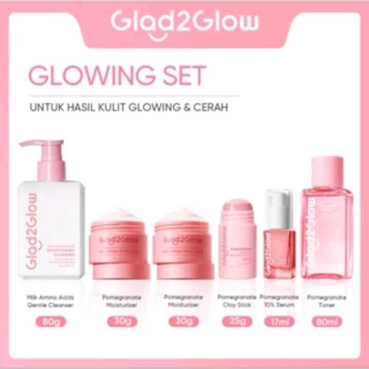 Glad2glow 1 Paket 6 IN 1 Paket Skincare G2glow Series pink hemat