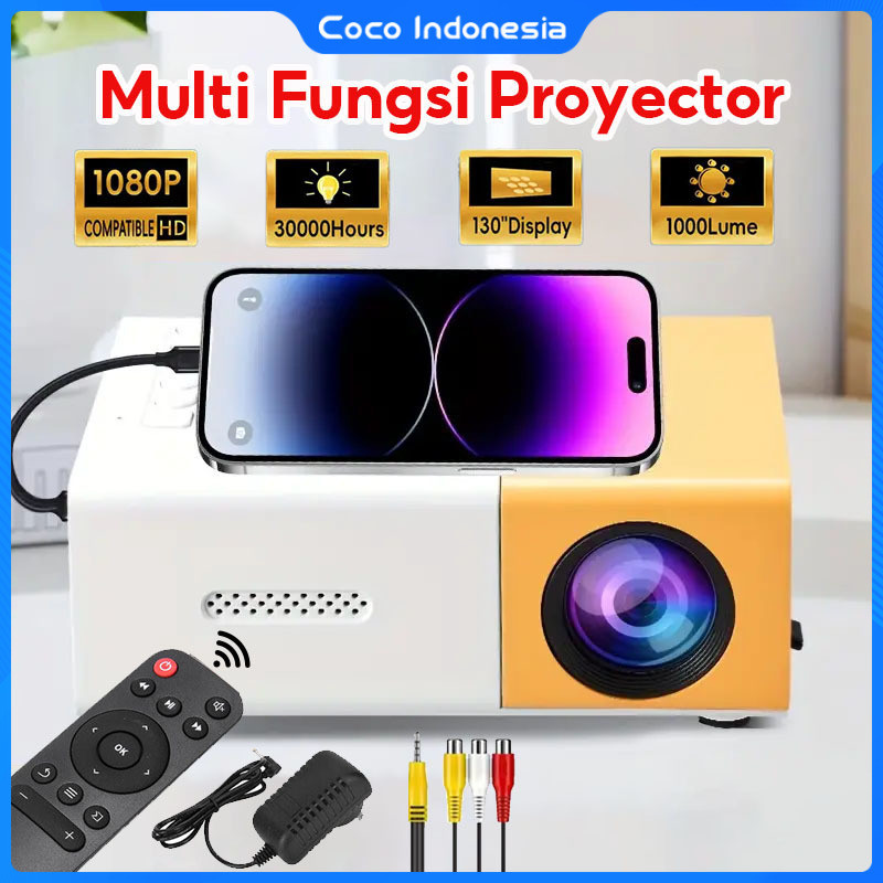 everleafco - Proyektor Mini Portable Hp Android 4K Full HDMI YG300 Led Mini Proyektor TV Mini Home T