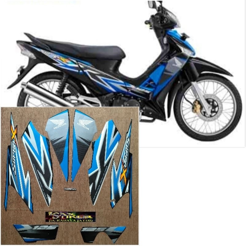 Striping Original Honda Supra X 125 SW hitam biru tahun 2012