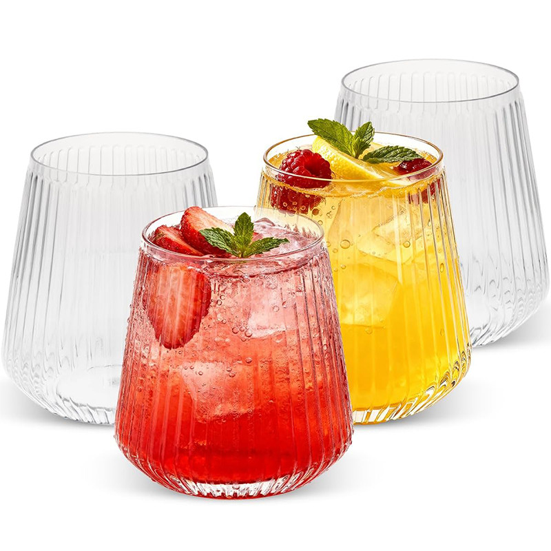 24 Pack Plastic Ribbed Wine Glasses 14Oz Origami sposable Wine Glasses Unbreakable Clear Plastic Coc