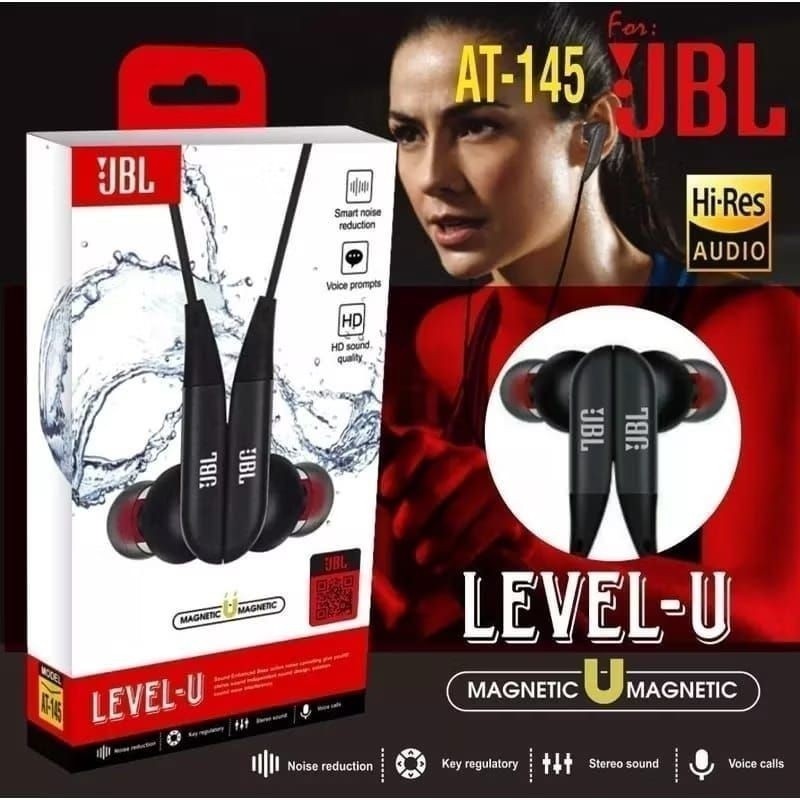 HF HEADSET HANSFREE JBL AT-145 EXTRA SUPER BASS LEVEL U PACKING IMPORT EARPHONE SUPER BASS MAGNETIC 