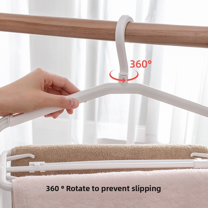 360° Rotating Telescopic Folng Plastic Clothes Hanger Windproof Towel Hanger for Bath Dormitory Hous