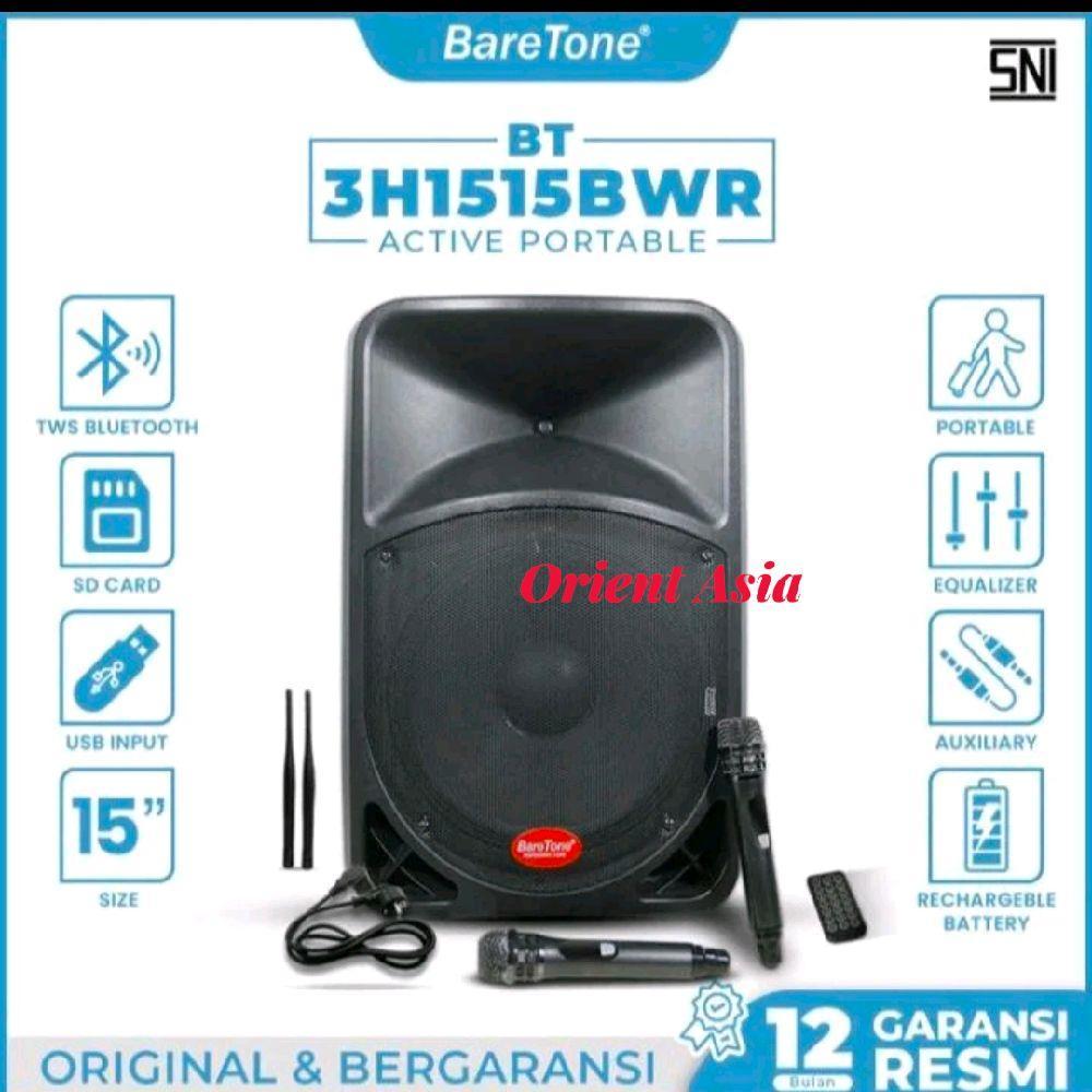 BareTone Speaker Aktif BT 3H1515BWR Wireless Portable 15inchi dengan 2 Mikrofon Wireless, Display Di