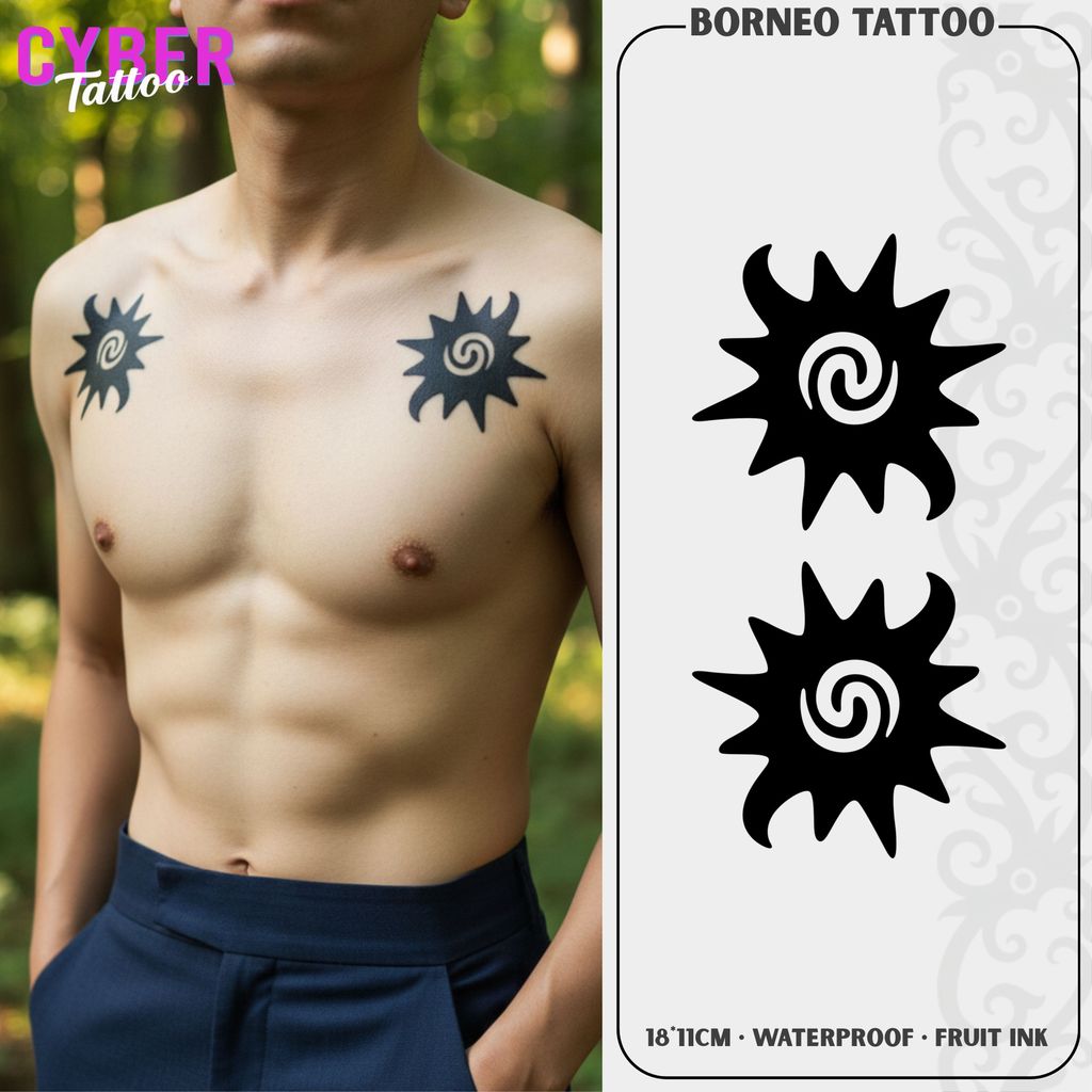 Cyber Tato Fruit Ink Dayak Bunga Terong 4 | Stiker Tato Temporer Anti Air & Awet 15 Hari (18×11 cm)