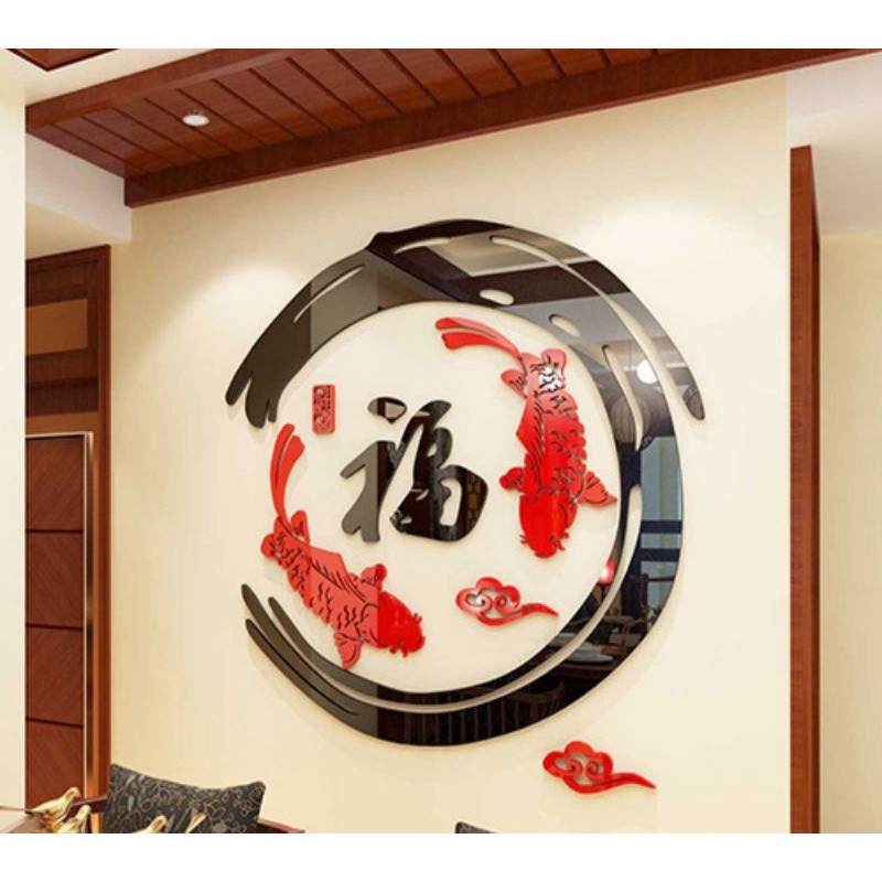STIKER Akrilik Fu Koi Stiker Akrilik Fu Koi Bulat Stiker Akrilik Koi Emas Stiker Akrilik Koi Merah S