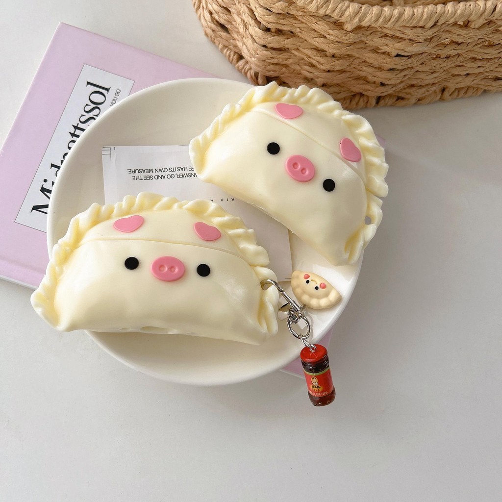 Untuk AirPods 1 2 3 4 Pro2 Cute Piggy Dumpling 3D Silikon Lembut Penutup Earphone Kasus Perlindungan