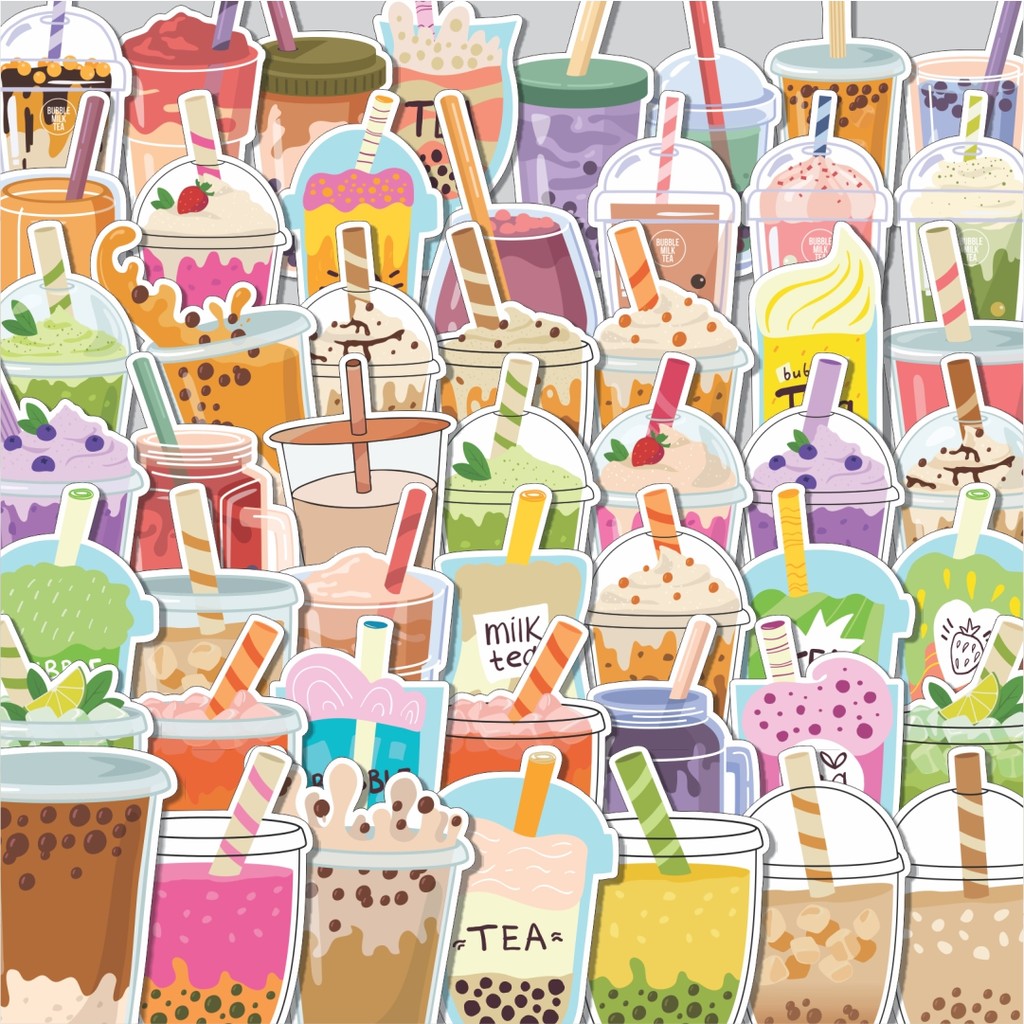 Stiker Cutting Pack Stiker Boba Milktea Series Isi 100Pcs Series Aesthetic Lucu Keren Untuk Koper Ba