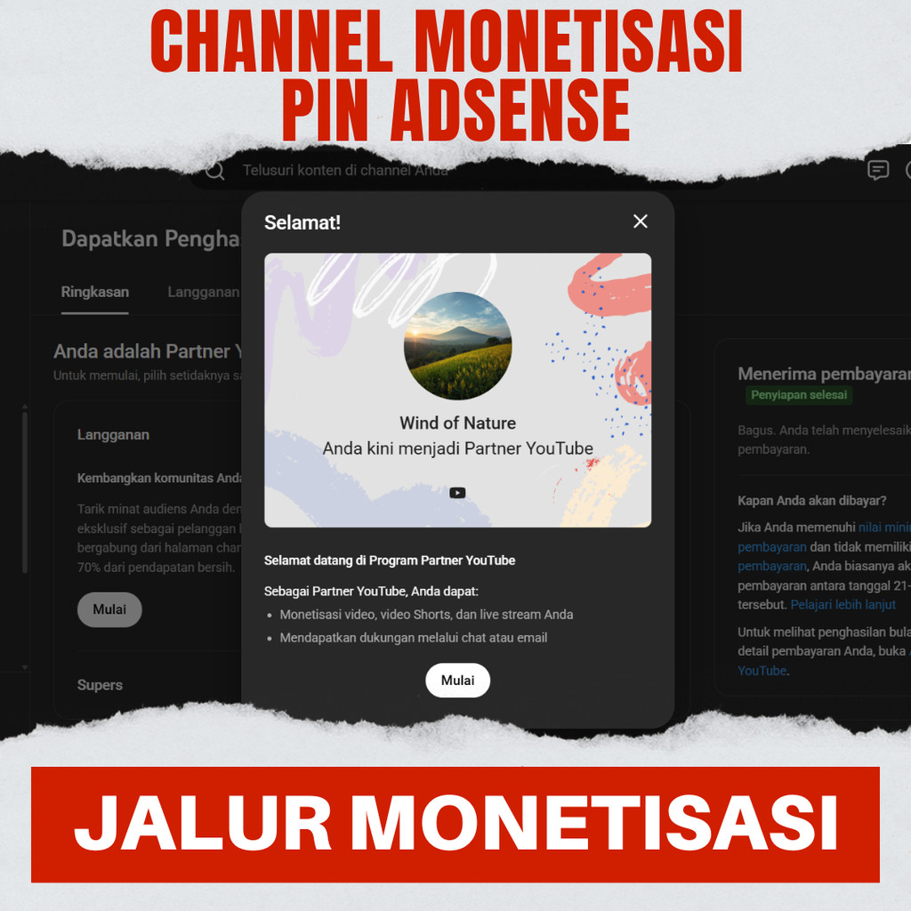 CHANNEL YOUTUBE MONETIASI SUDAH PIN AKUN YT