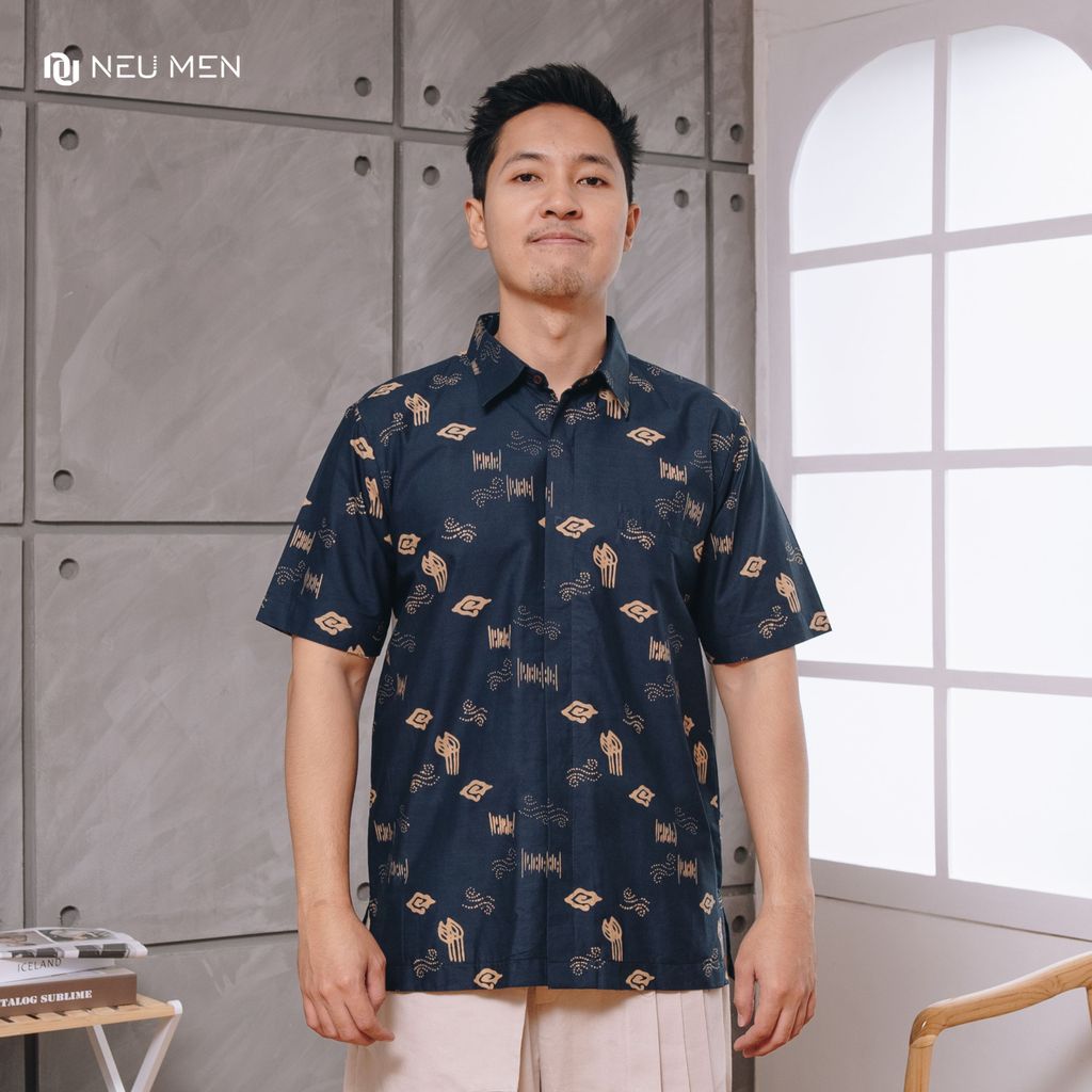 NEU MEN  Kemeja Pria Parahyangan Navy Gold Shirt  Kemeja Pria Premium