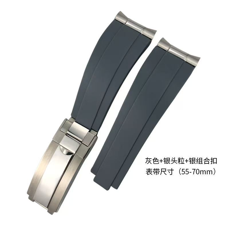 Tali Jam Tangan Karet Ujung Lengkung 20mm dengan Rangkaian Logam untuk Rolex Submariner DAYTONA Yach