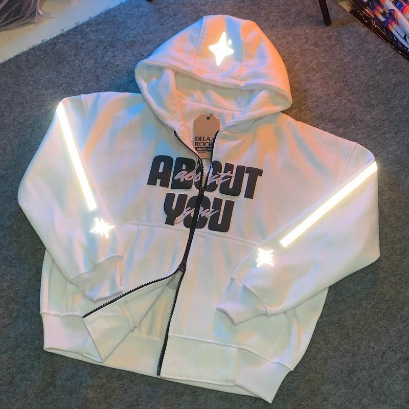 ABOUT YOU HOODIE DOUBLE ZIPPER  -  KUPLUK - Reflektif Glitter - FLEECE 240gsm Sablon DTF Reflektif G
