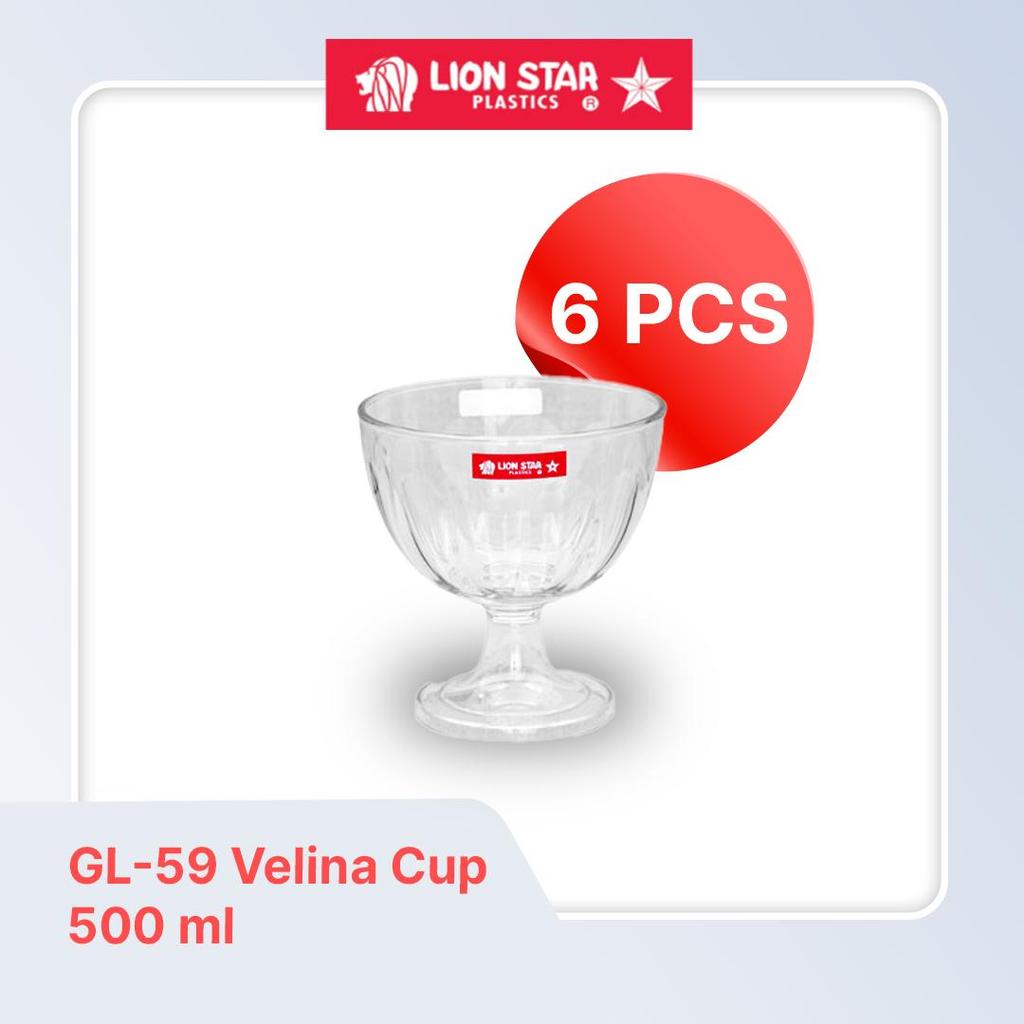 LION STAR Bundling Isi 6 Gelas Plastik Ice Cream / Gelas Es Krim Velina Cup 500ml GL-59