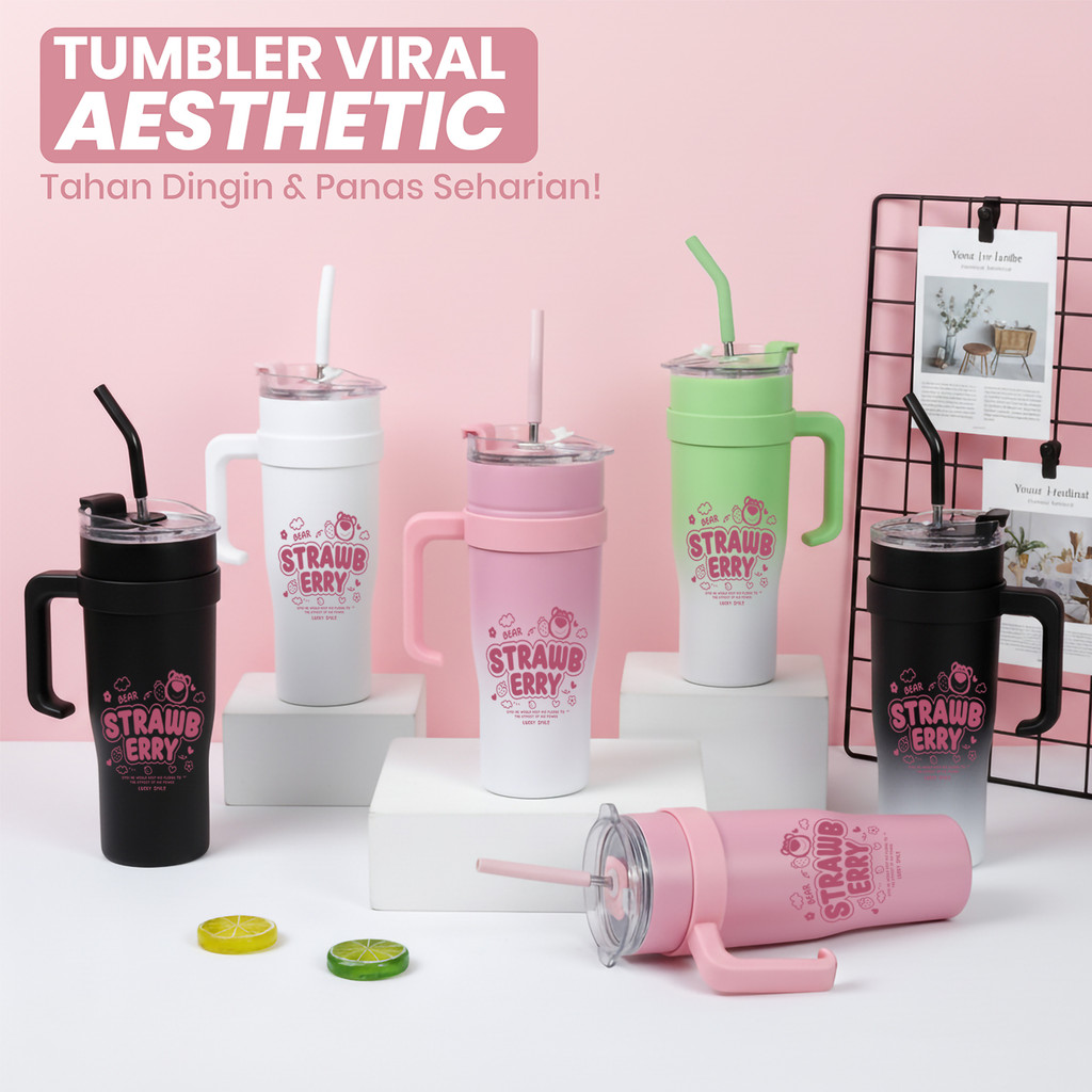 Tumbler Botol Air LOTSOO Motif Tumbler Viral Aesthetic gampang dibawa Tahan Lama tahan panas dingin 
