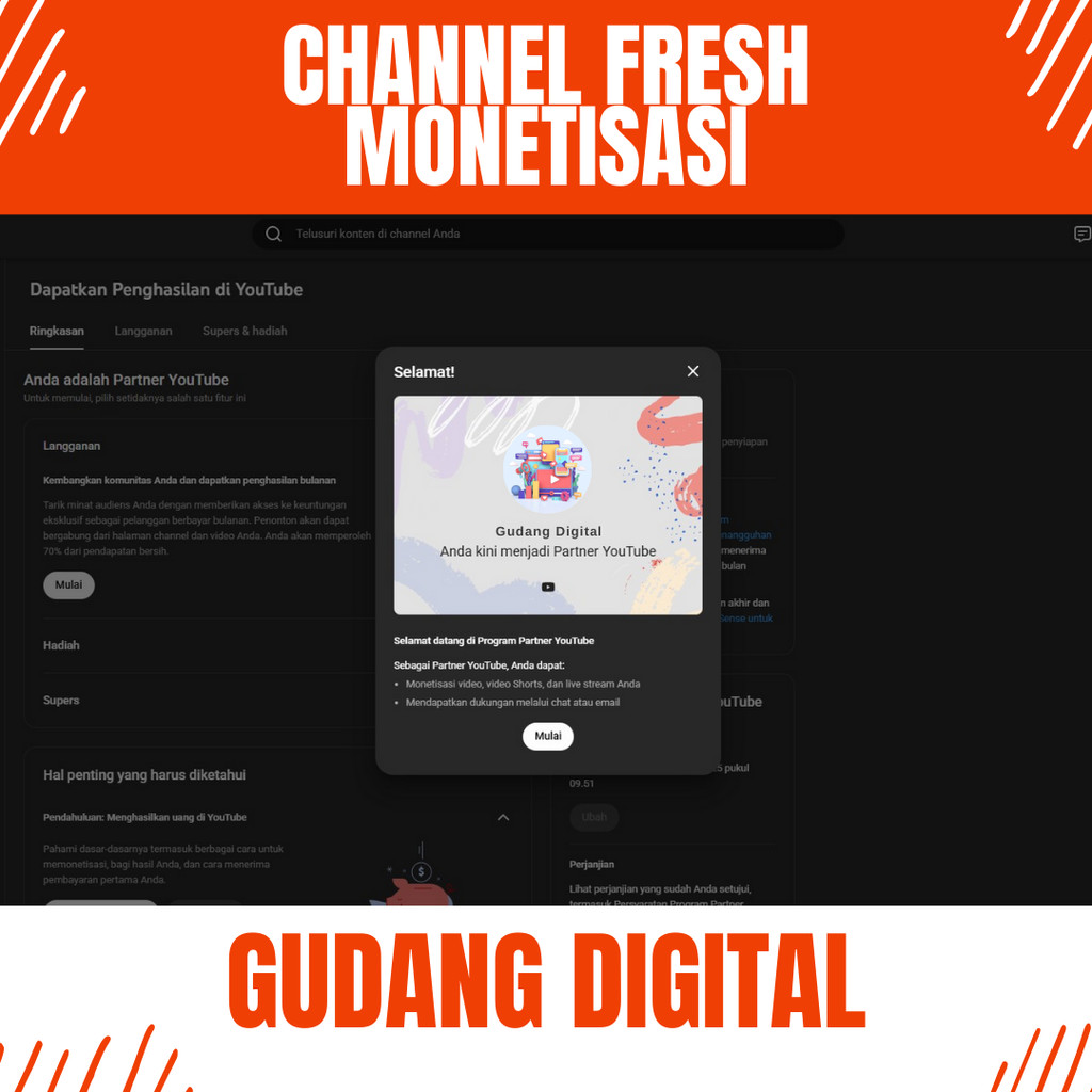 CHANNEL YOUTUBE SUDAH MONETISASI (FRESH) TINGGAL PAKAI