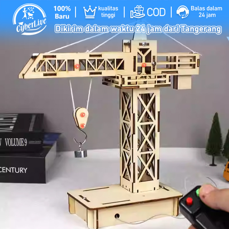 Tower Crane Mainan Elektrik Puzzle Diy Mainan Puzzle Kayu Untuk Belajar Mekanika Teknik Sederhana