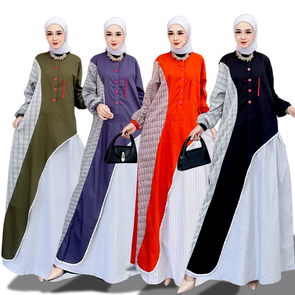 Kahiyang Gamis - Dress Kondangan / Gamis Pesta Mewah Elegan / Gamis Katun Kombinasi